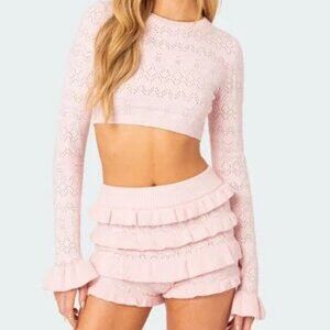 Edikted | NWT | Delana Embroidered Knit Crop Top | Light Pink | Size XS/S